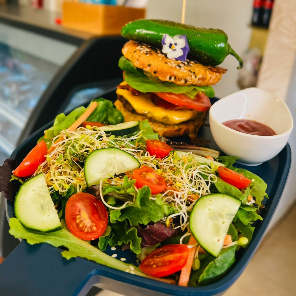 Hamburguesa keto con ensalada fresca